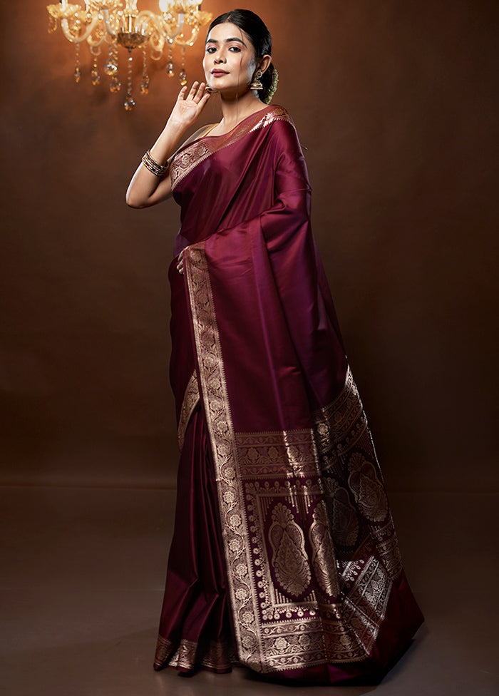 Purple Banarasi Silk Saree With Blouse Piece