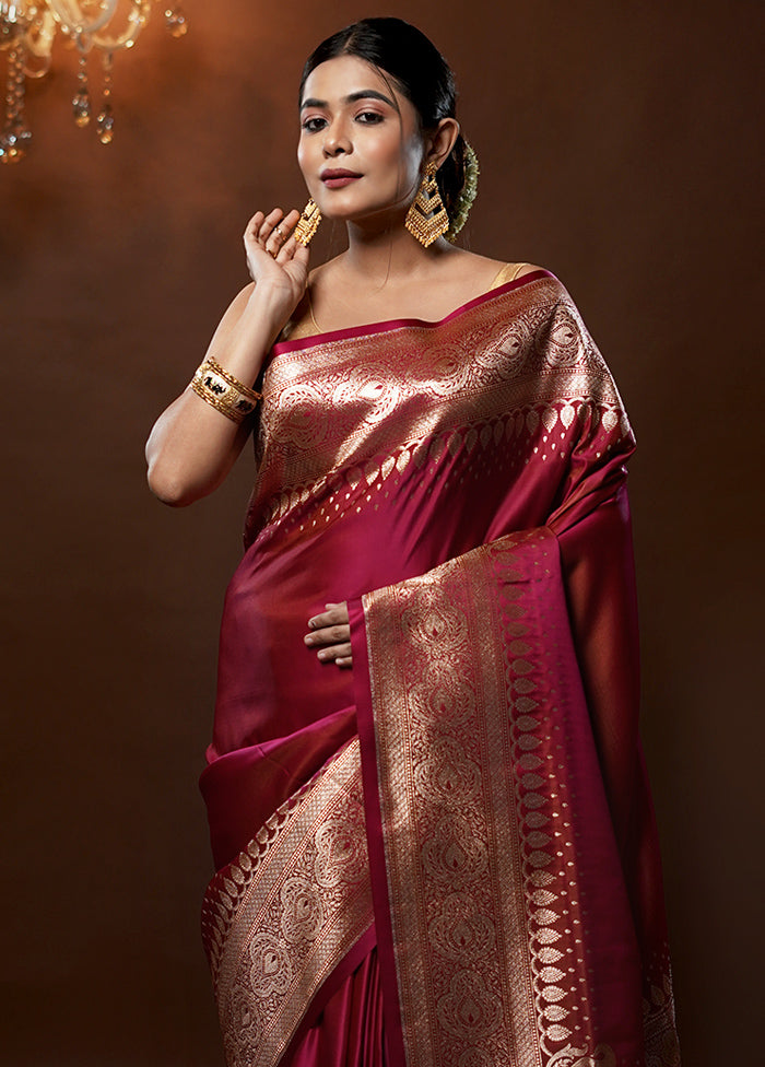 Pink Banarasi Silk Saree With Blouse Piece