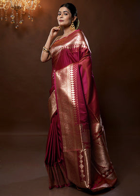 Pink Banarasi Silk Saree With Blouse Piece