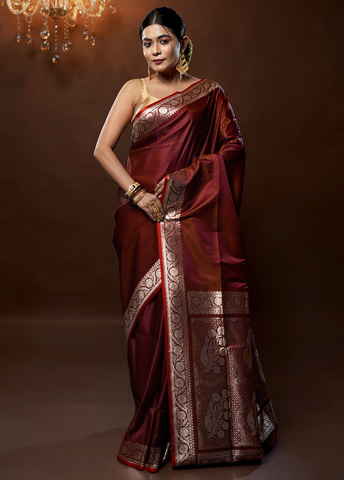 Maroon Banarasi Silk Saree With Blouse Piece - Indian Silk House Agencies