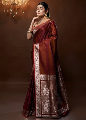 Maroon Banarasi Silk Saree With Blouse Piece - Indian Silk House Agencies