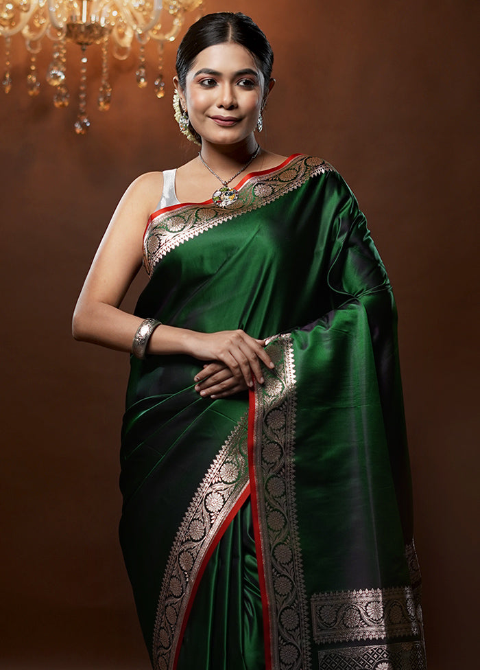 Green Banarasi Silk Saree With Blouse Piece