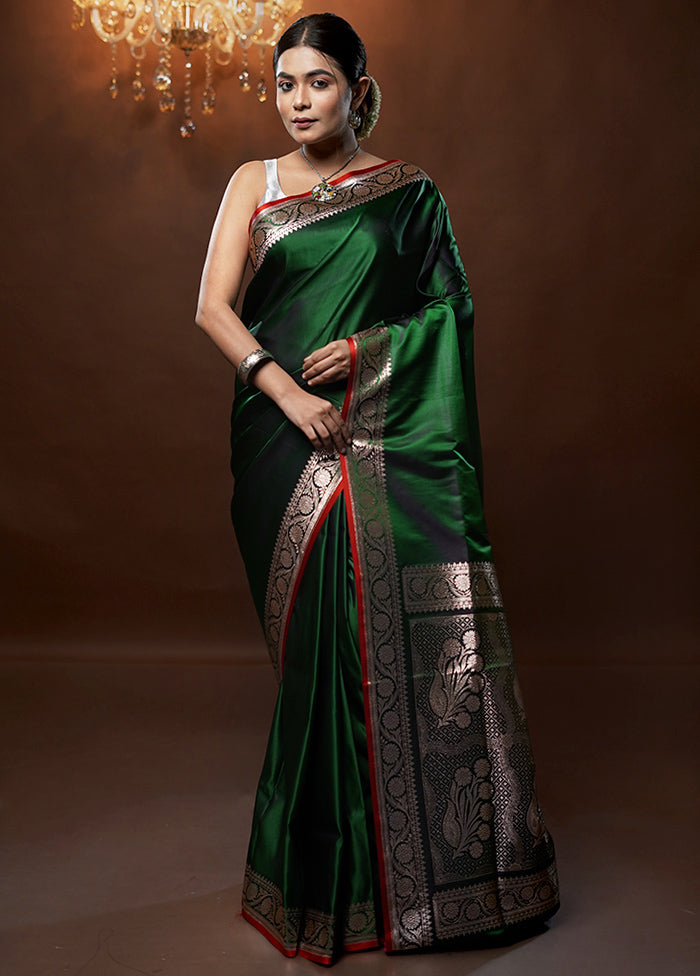 Green Banarasi Silk Saree With Blouse Piece