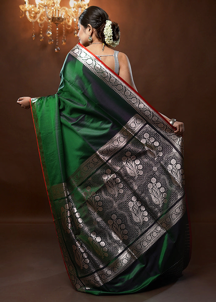 Green Banarasi Silk Saree With Blouse Piece