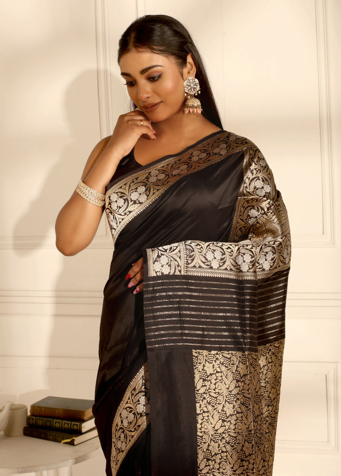 Black Katan Pure Silk Saree With Blouse Piece - Indian Silk House Agencies