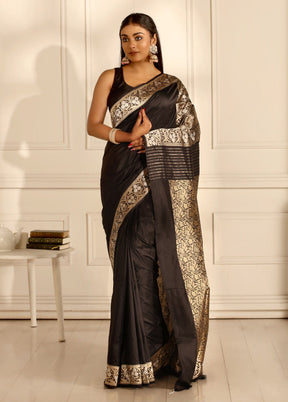 Black Katan Pure Silk Saree With Blouse Piece - Indian Silk House Agencies