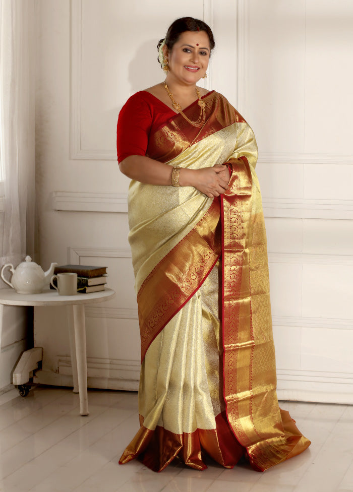 Gold Pure Dharmavaram Kanchipuram Silk Saree With Blouse Piece - Indian Silk House Agencies