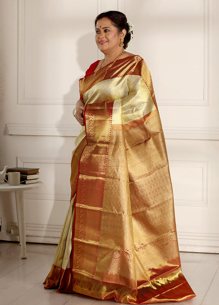 Gold Pure Dharmavaram Kanchipuram Silk Saree With Blouse Piece - Indian Silk House Agencies