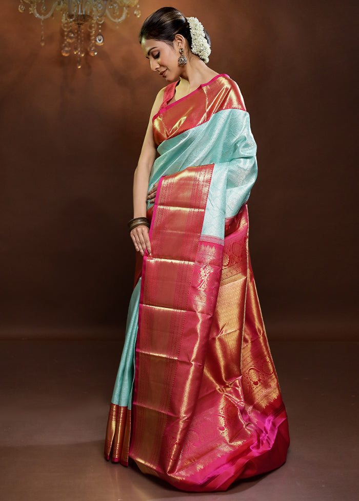 Blue Handloom Kanchipuram Pure Silk Saree With Blouse Piece - Indian Silk House Agencies