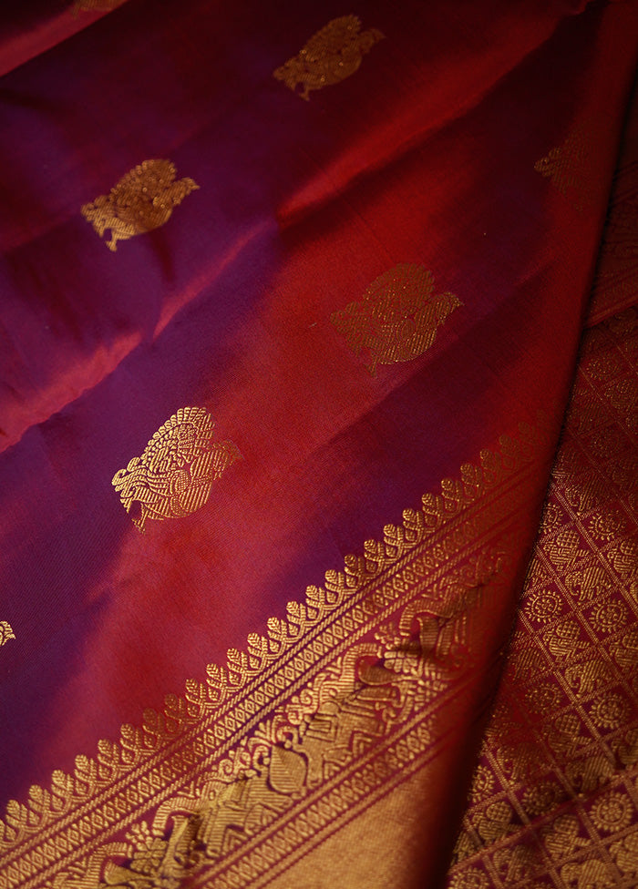 Purple Pure Dharmavaram Kanchipuram Silk Saree With Blouse Piece - Indian Silk House Agencies