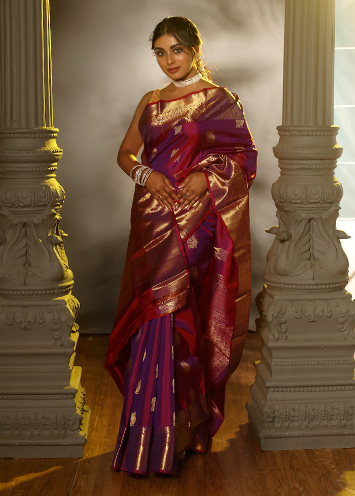 Purple Pure Dharmavaram Kanchipuram Silk Saree With Blouse Piece - Indian Silk House Agencies