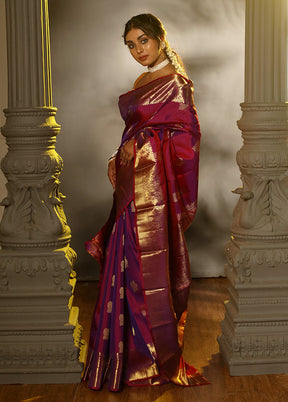 Purple Pure Dharmavaram Kanchipuram Silk Saree With Blouse Piece - Indian Silk House Agencies