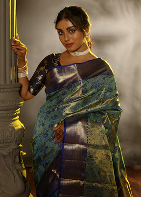 Blue Pure Dharmavaram Kanchipuram Silk Saree With Blouse Piece - Indian Silk House Agencies