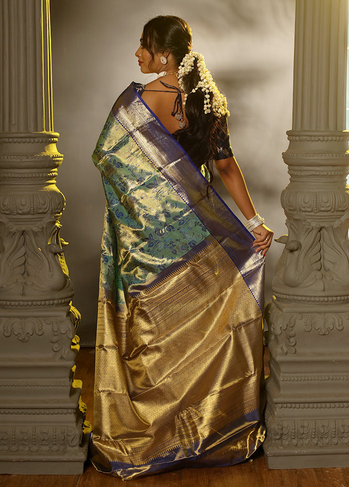 Blue Pure Dharmavaram Kanchipuram Silk Saree With Blouse Piece - Indian Silk House Agencies