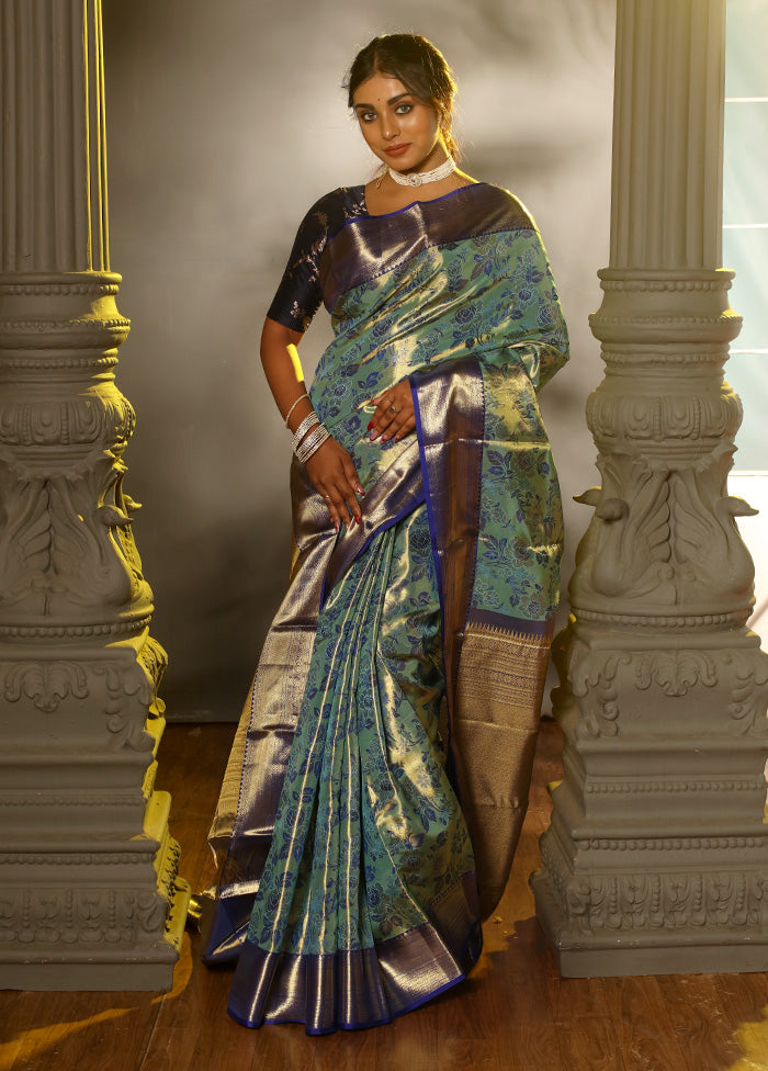 Blue Pure Dharmavaram Kanchipuram Silk Saree With Blouse Piece - Indian Silk House Agencies