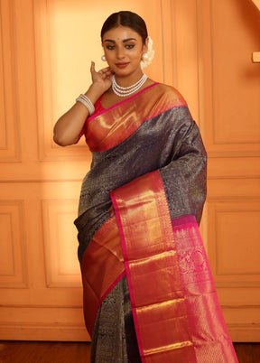 Blue Pure Dharmavaram Kanchipuram Silk Saree With Blouse Piece - Indian Silk House Agencies