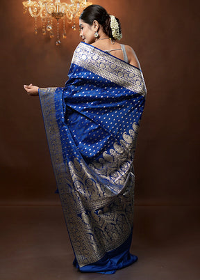 Blue Handloom Banarasi Pure Silk Saree With Blouse Piece - Indian Silk House Agencies