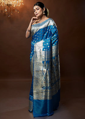 Blue Handloom Banarasi Pure Silk Saree With Blouse Piece - Indian Silk House Agencies