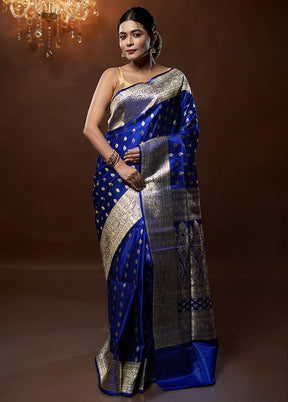 Blue Handloom Banarasi Pure Silk Saree With Blouse Piece