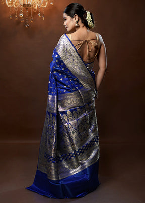 Blue Handloom Banarasi Pure Silk Saree With Blouse Piece