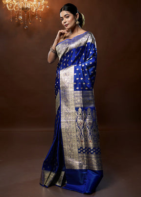 Blue Handloom Banarasi Pure Silk Saree With Blouse Piece