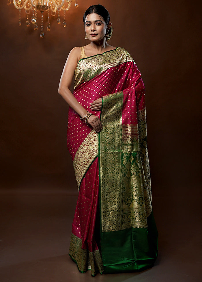 Pink Handloom Banarasi Pure Silk Saree With Blouse Piece - Indian Silk House Agencies