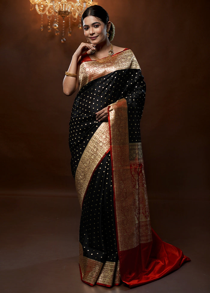 Black Handloom Banarasi Pure Silk Saree With Blouse Piece