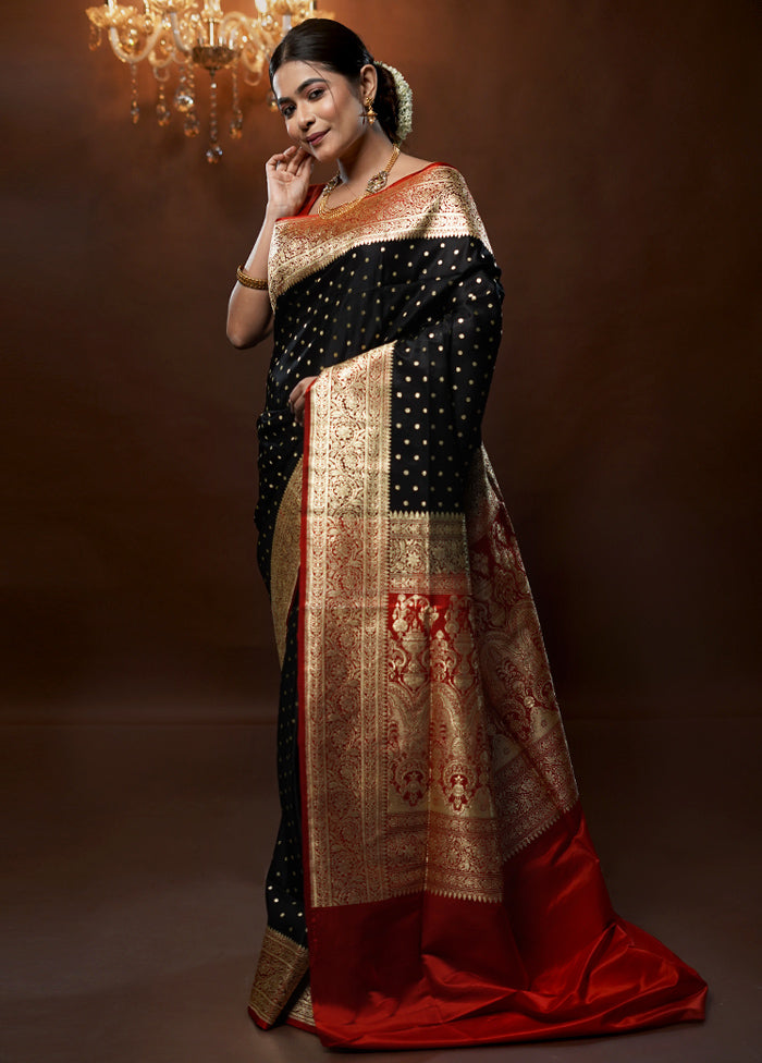 Black Handloom Banarasi Pure Silk Saree With Blouse Piece - Indian Silk House Agencies