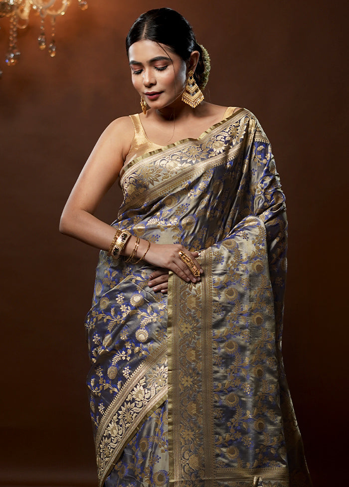 Grey Tanchoi Silk Saree With Blouse Piece