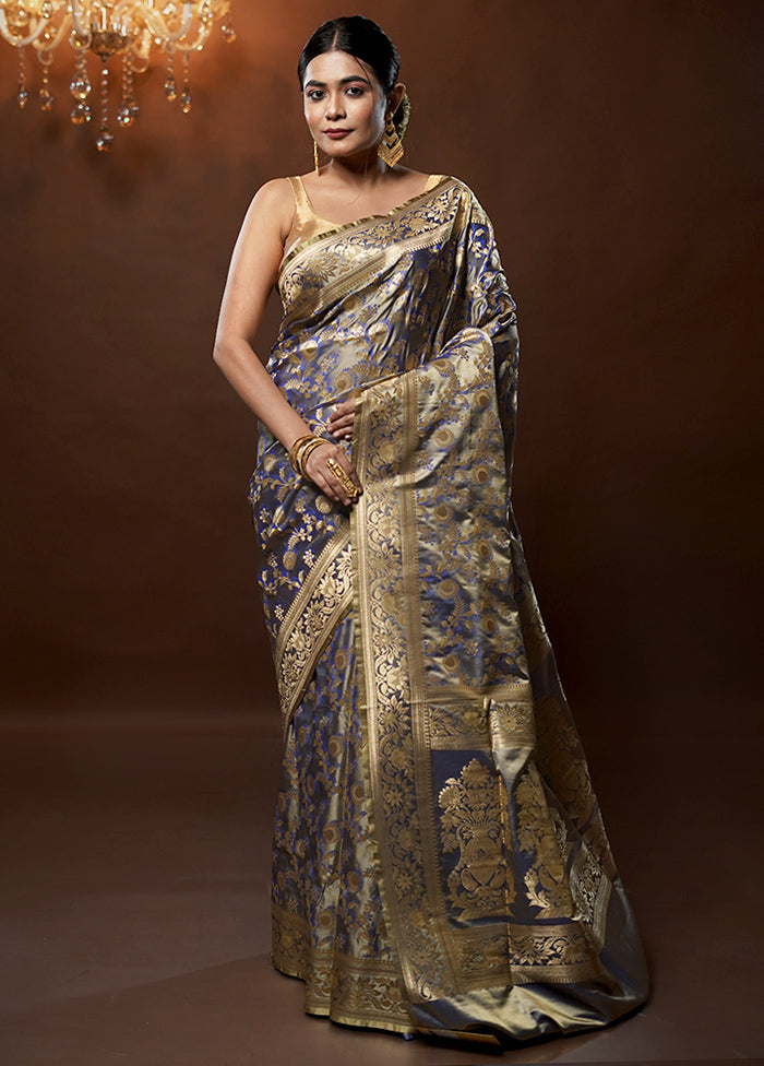 Grey Tanchoi Silk Saree With Blouse Piece