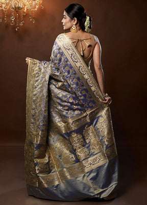 Grey Tanchoi Silk Saree With Blouse Piece