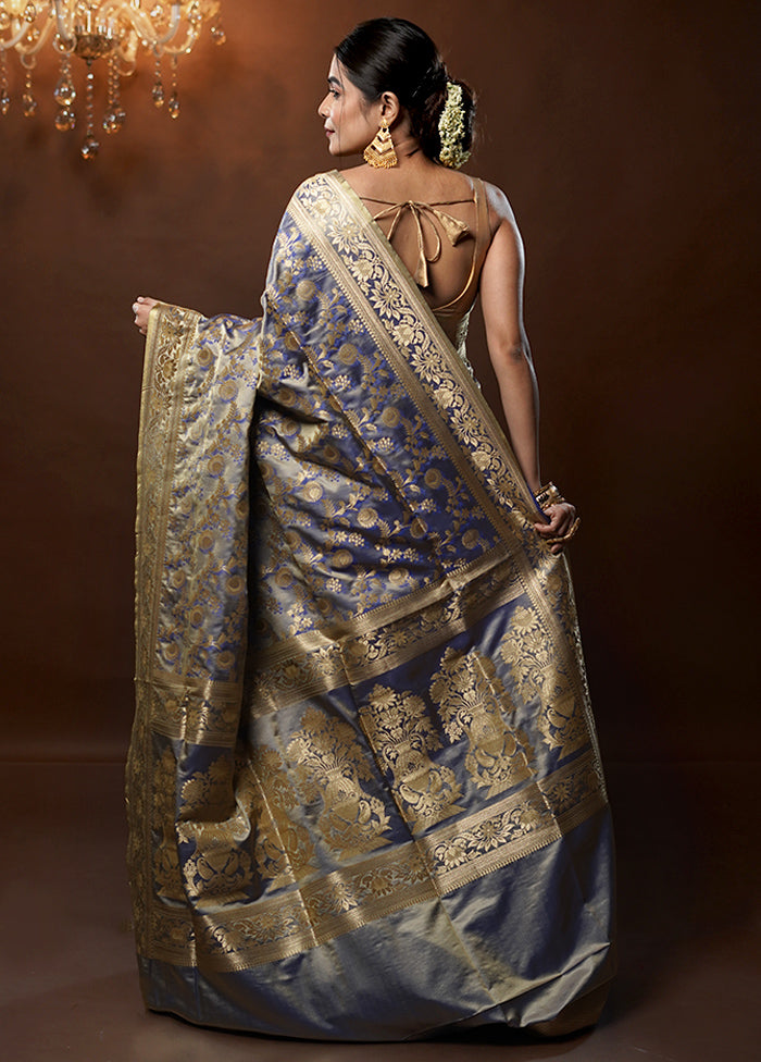 Grey Tanchoi Silk Saree With Blouse Piece - Indian Silk House Agencies