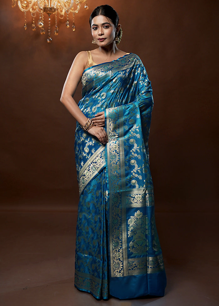 Blue Tanchoi Silk Saree With Blouse Piece - Indian Silk House Agencies