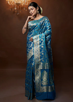 Blue Tanchoi Silk Saree With Blouse Piece