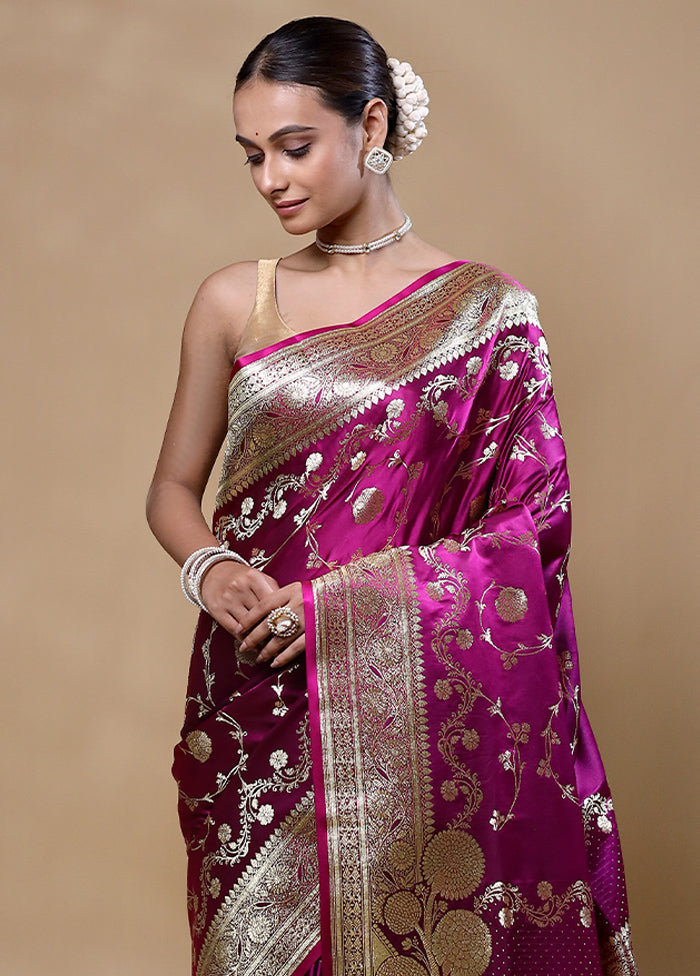 Violet Banarasi Silk Saree With Blouse Piece