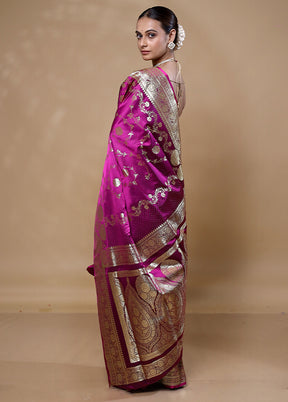 Violet Banarasi Silk Saree With Blouse Piece