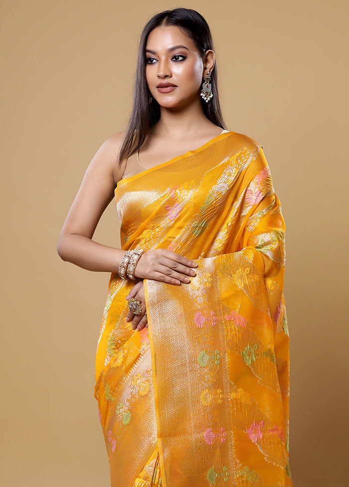 Yellow Organza Saree With Blouse Piece