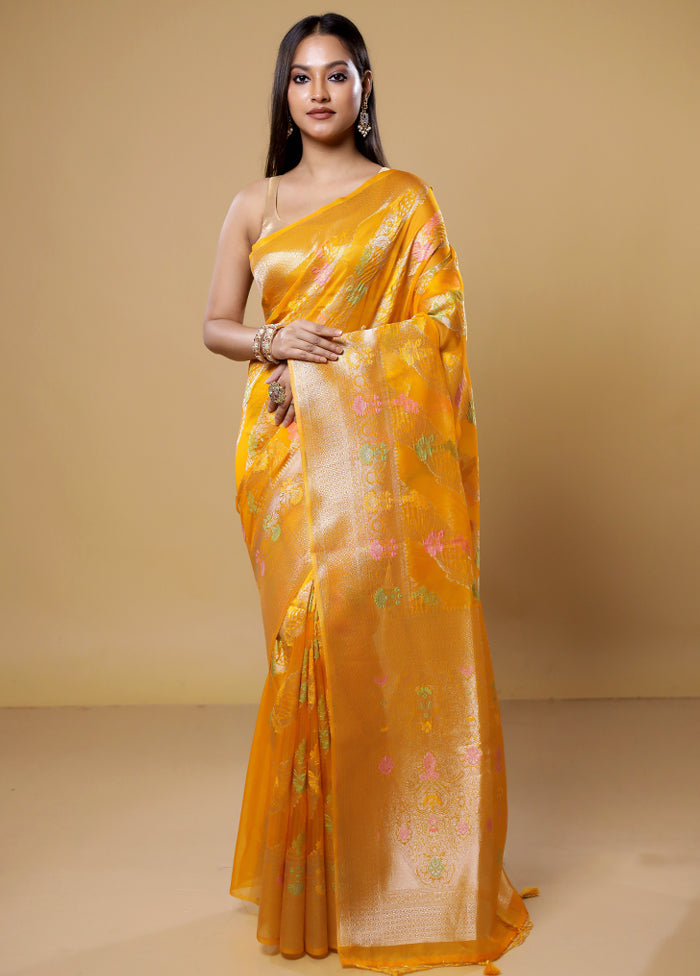 Yellow Organza Saree With Blouse Piece