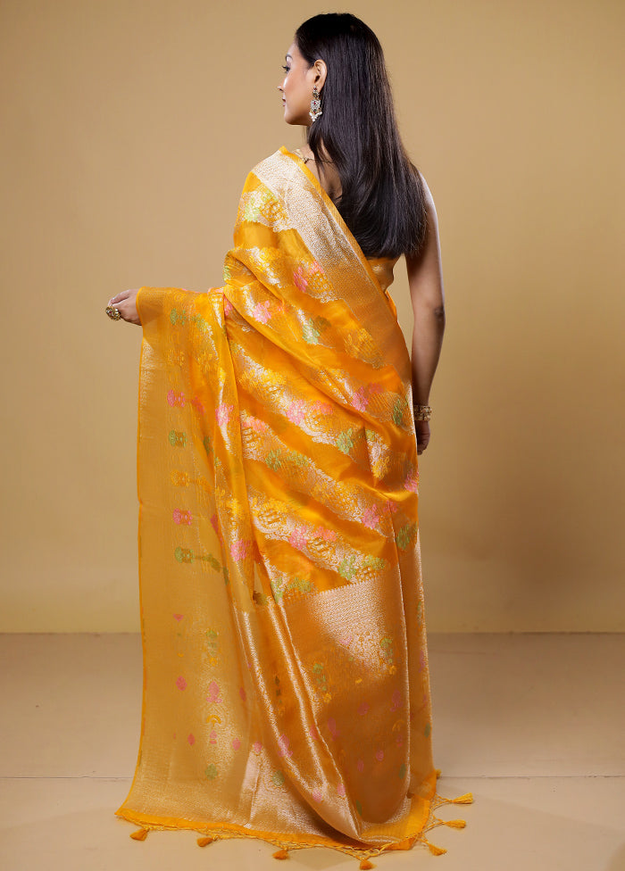 Yellow Organza Saree With Blouse Piece