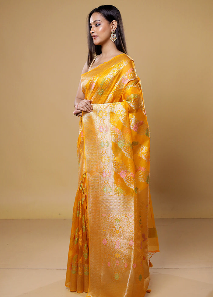 Yellow Organza Saree With Blouse Piece