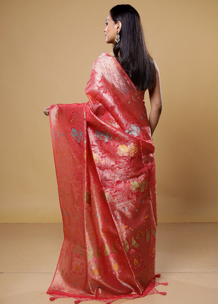 Red Organza Saree With Blouse Piece