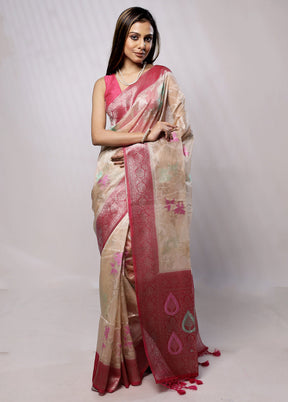 Cream Organza Saree With Blouse Piece