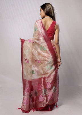 Cream Organza Saree With Blouse Piece