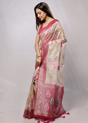 Cream Organza Saree With Blouse Piece