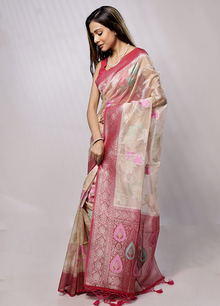 Cream Organza Saree With Blouse Piece