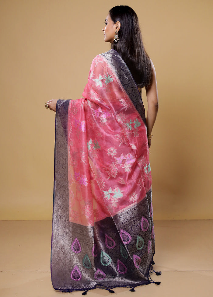 Pink Organza Saree With Blouse Piece