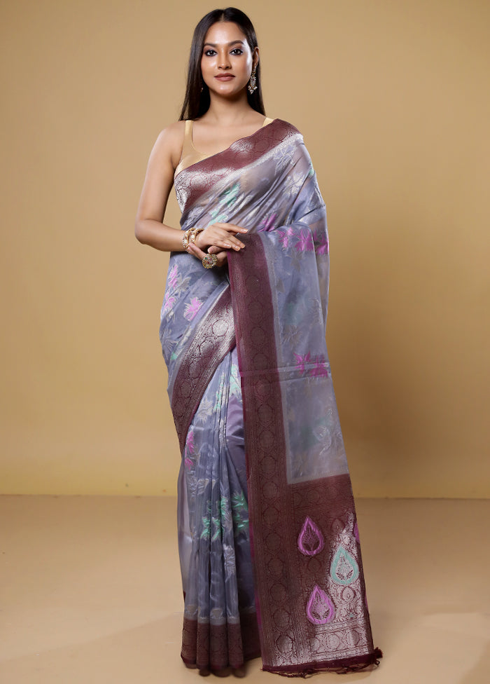 Grey Organza Saree With Blouse Piece