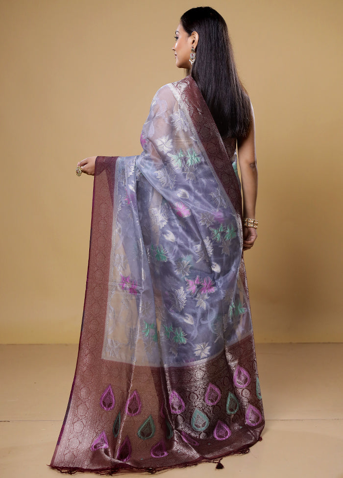 Grey Organza Saree With Blouse Piece