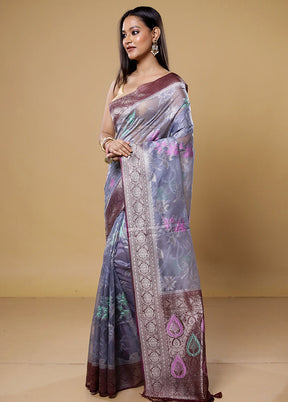 Grey Organza Saree With Blouse Piece