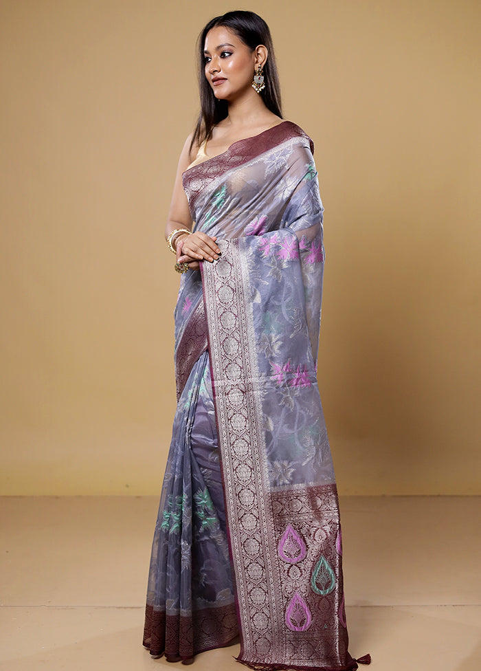 Grey Organza Saree With Blouse Piece